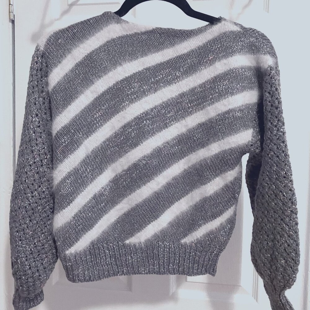 Vintage Cropped Grey Striped Knit Sweater Size XS